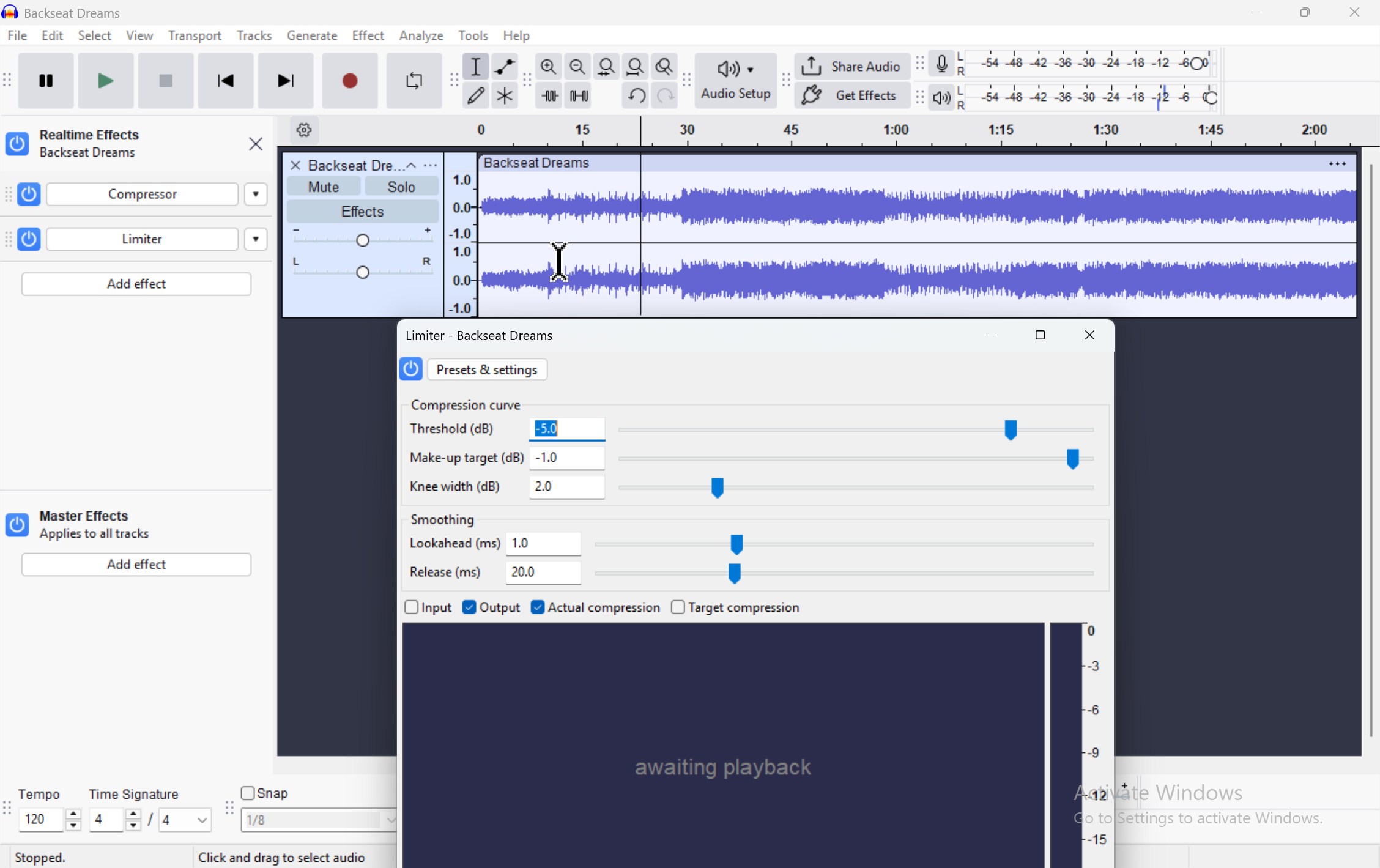 واجهة Audacity مع عرض الطيف الترددي