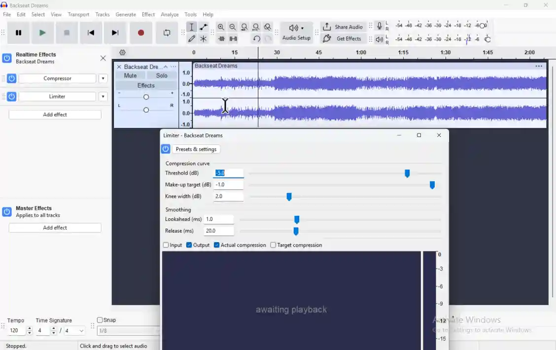 واجهة Audacity مع عرض الطيف الترددي
