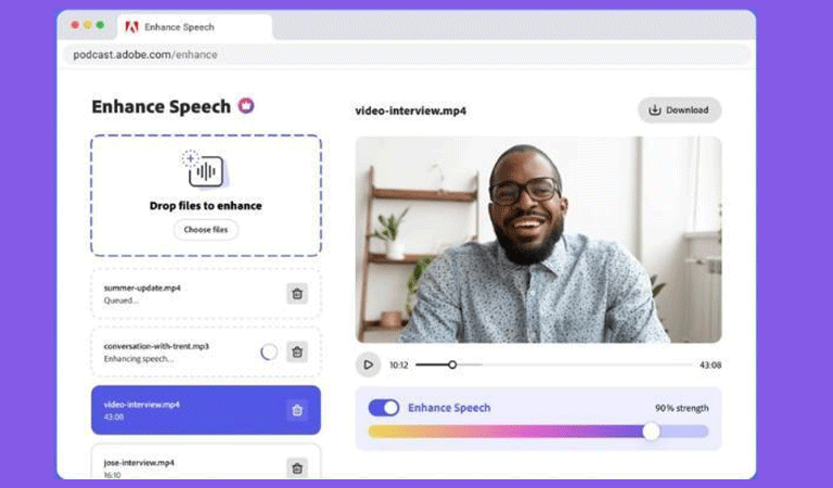 واجهة Adobe Podcast Enhance Speech