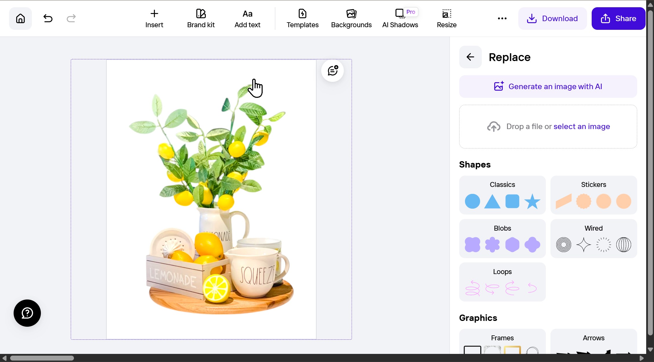واجهة PhotoRoom تظهر الأدوات المختلفة