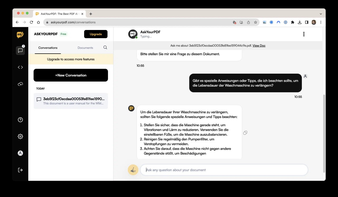 امتداد AskYourPDF يعمل على صفحة ويب