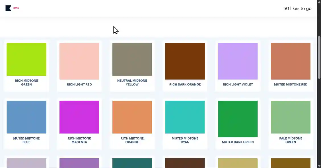 واجهة Khroma تعرض تناسقات الألوان